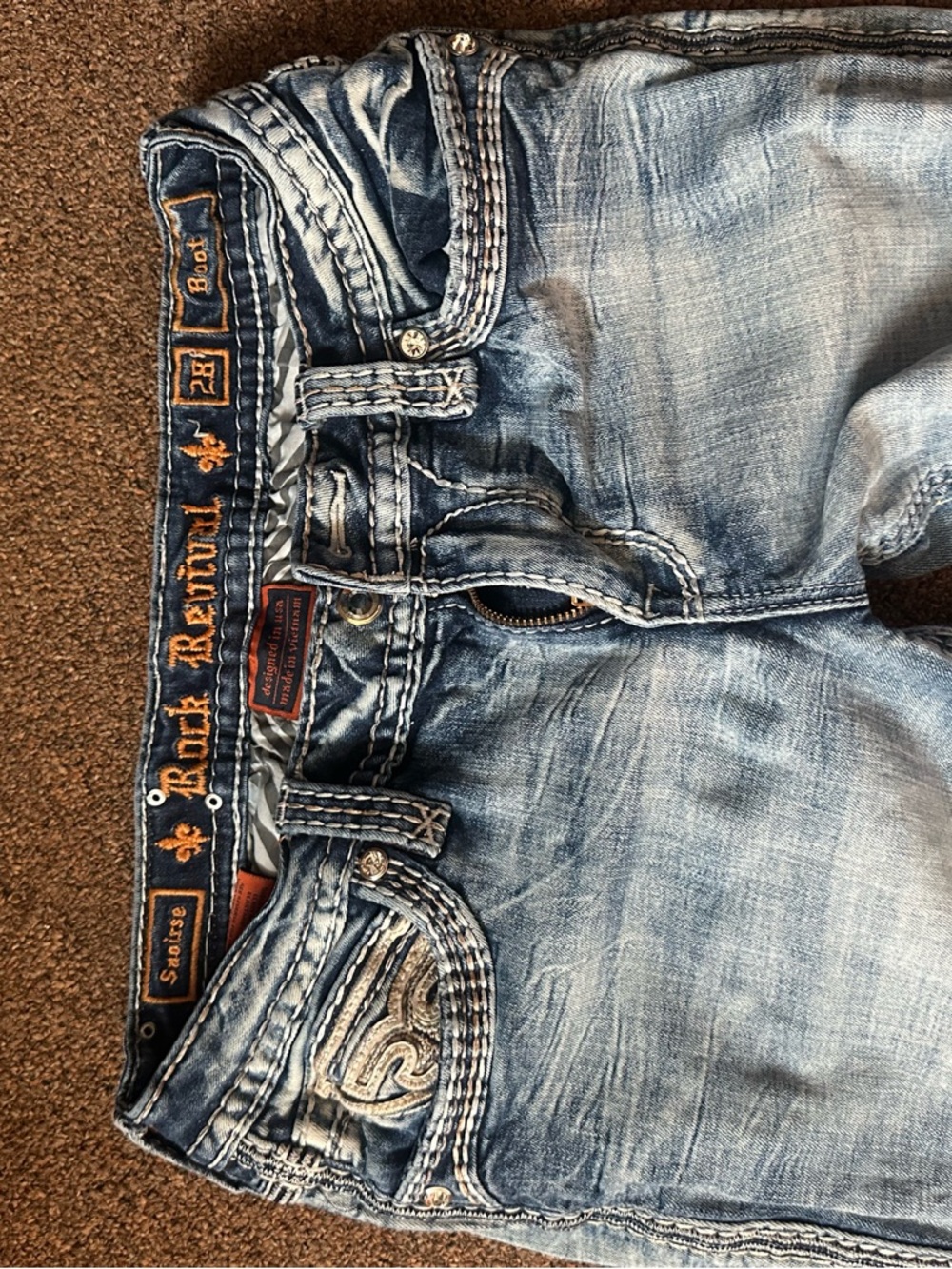 Rock Revival Faded Light Blue Distressed Jeans